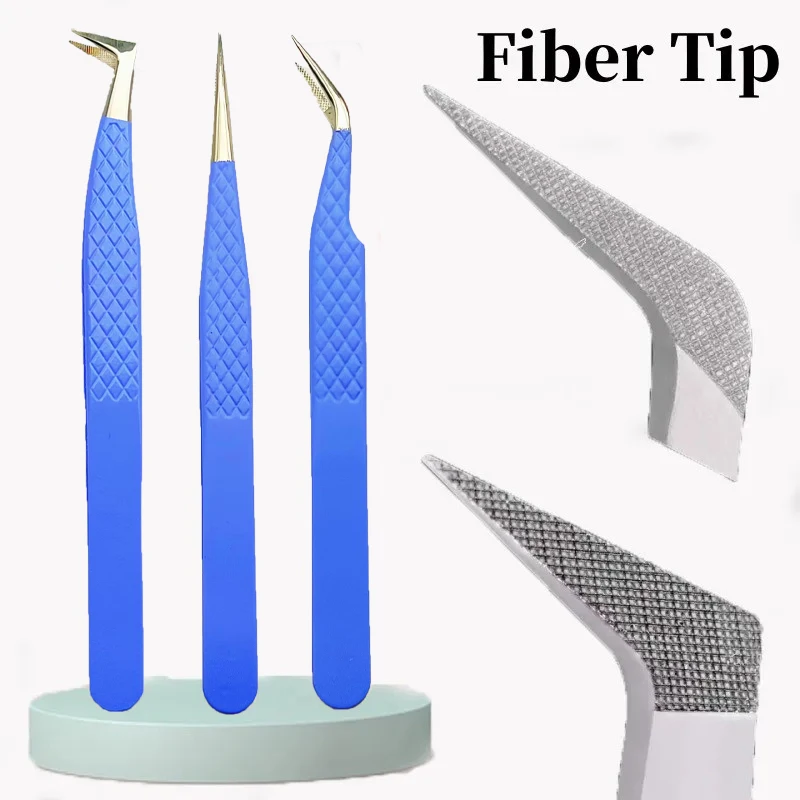 Profissional Fibra Dicas Pinças cílios, Blue Pinças Precision, cílios Pinça com Fiber Tip, Extensões cílios