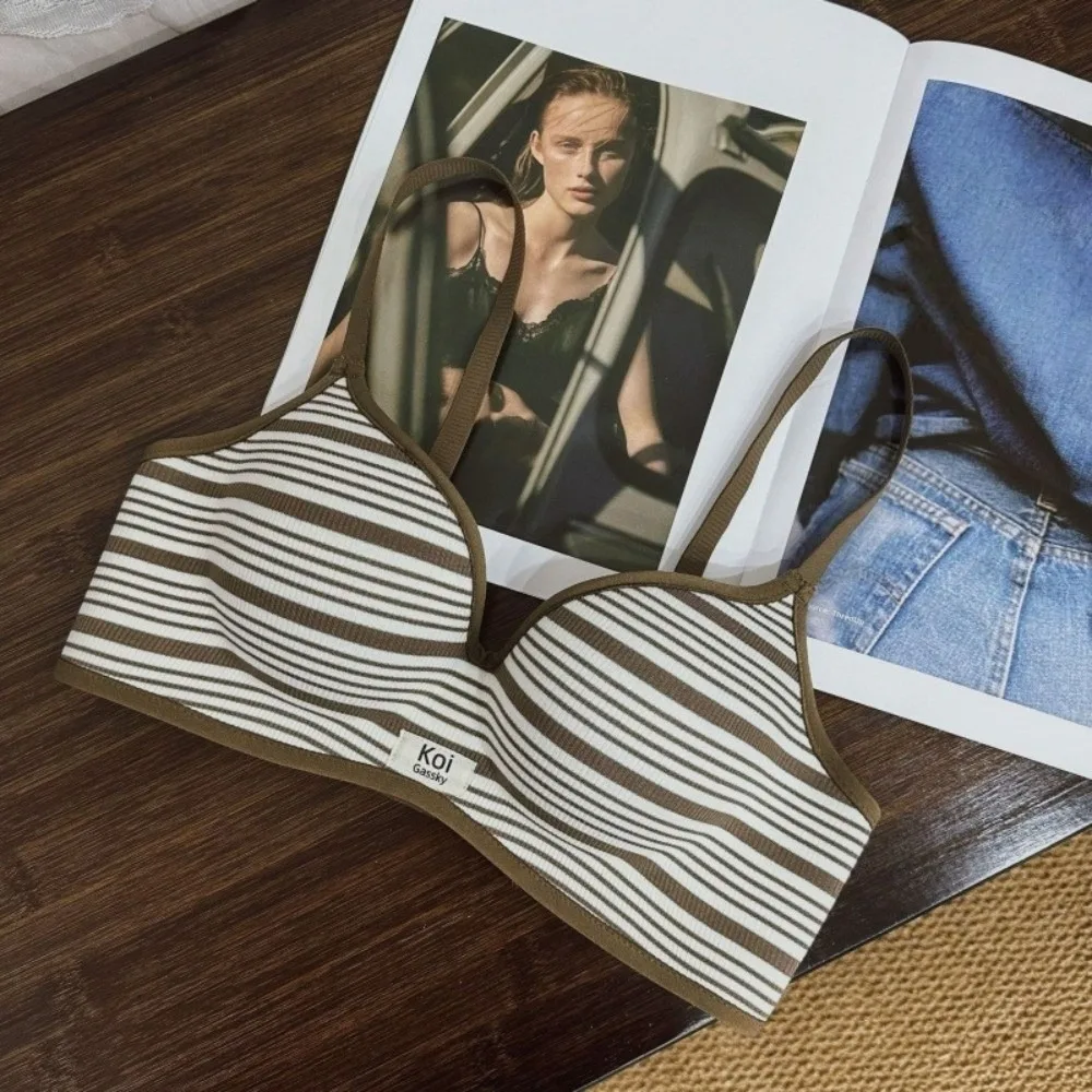 

Solid Color Stripe Wireless Deep V Bra Close-fitting Anti-sagging Push Up Underwear Lingerie Adjustable Brassiere for Women Yoga