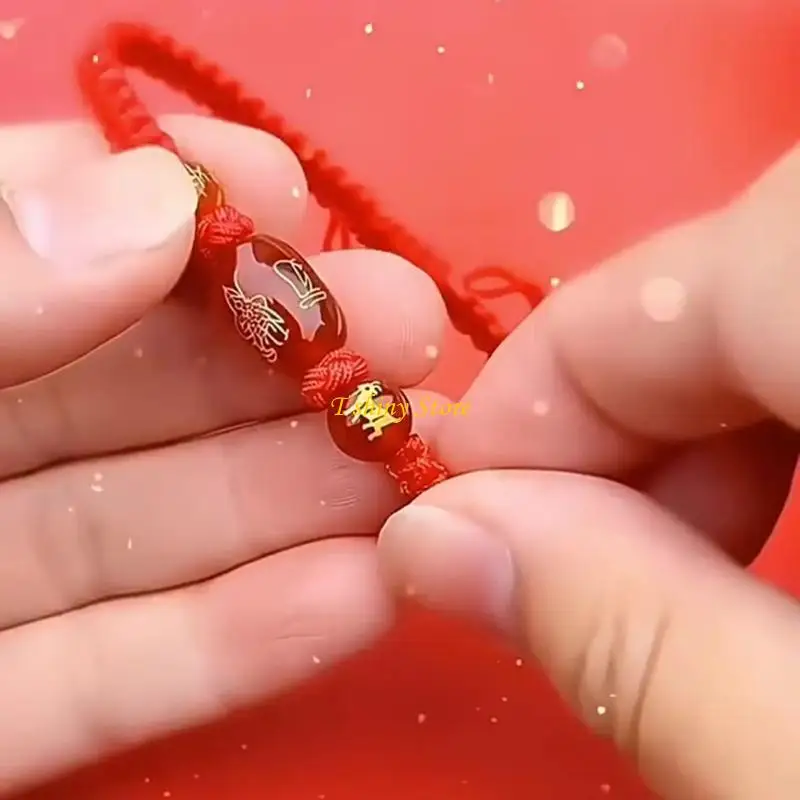 N58F Chinese Snake Red String Bracelets Adjustable Luck Charm Jewelry Stone Bracelet Bead Bracelet for Festival Celebration