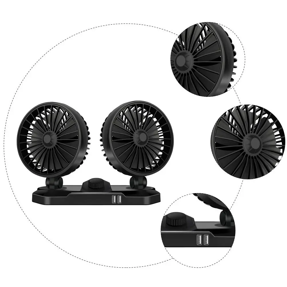 

Double Head Fan Mini USB Rotating Adjustable Cooling Fan Low Noise Energy Saving Vehicle Air Cooler for Auto Home