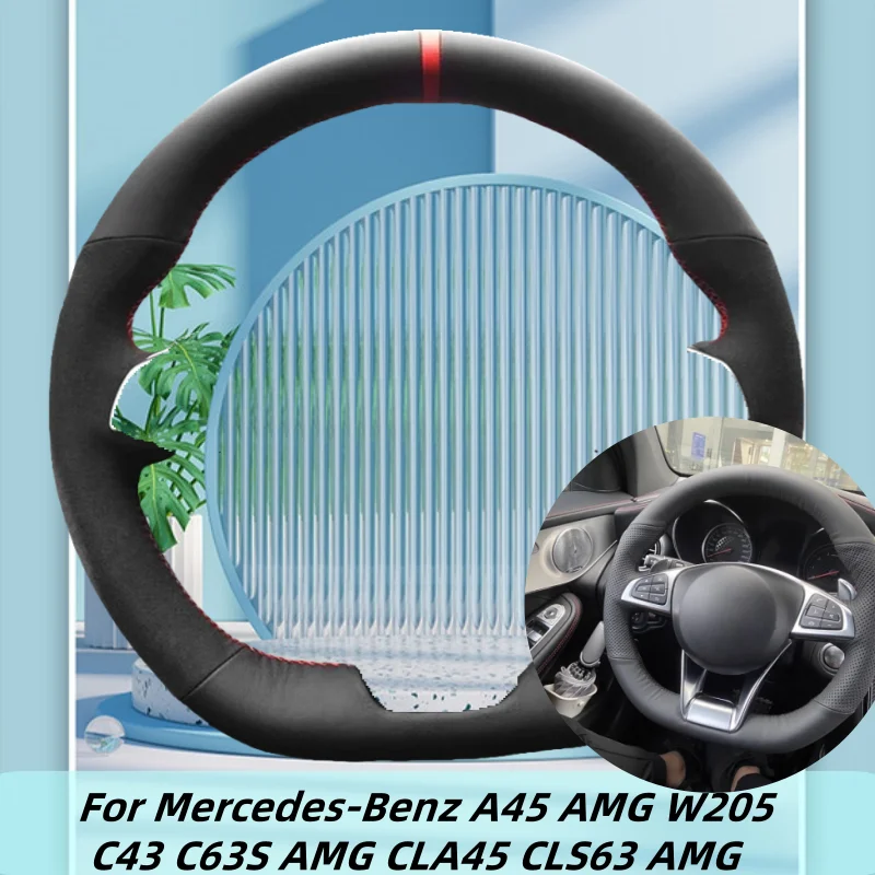 

Hand-Sewn Genuine Leather Car Steering Wheel Cover For Mercedes-Benz A45 AMG W205 C43 C63S AMG CLA45 CLS63 AMG Car Accessories