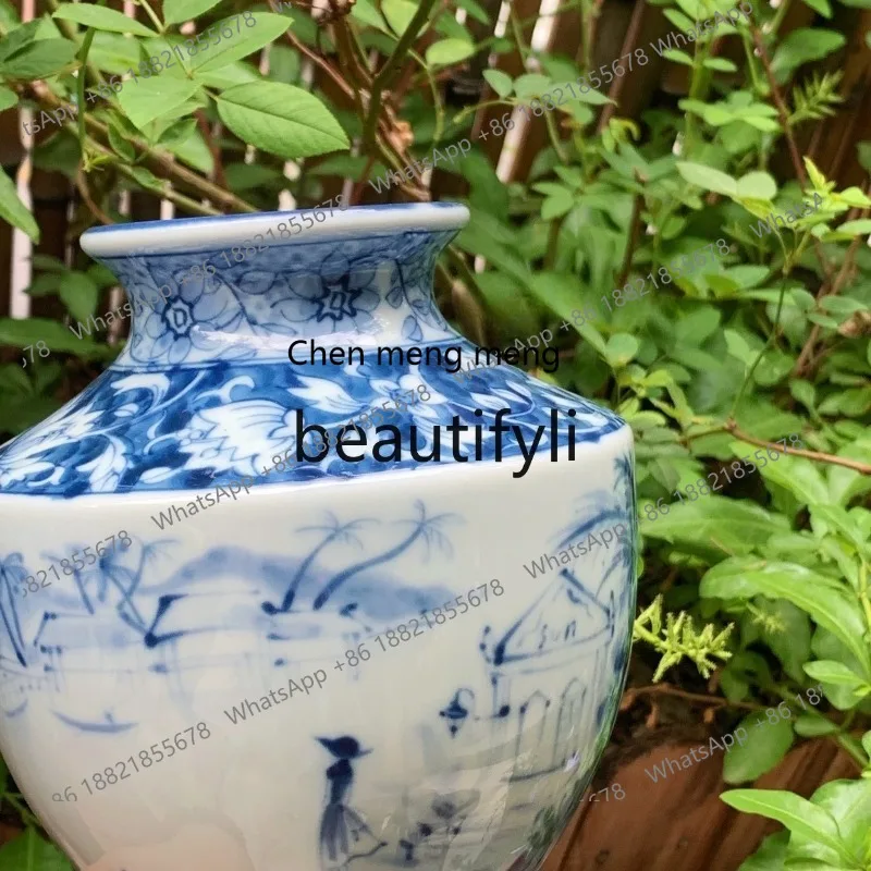 X Nanhai Story Series Flower Vase Blue and White High Foot Vase Antique Ceramic Decorative Ornament