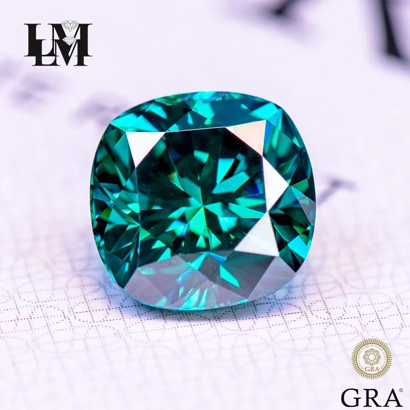 

Moissanite Stone Natural Color Emerald Green Cushion Cut Lab Grown Gemstone Women Jewelry Pass The Diamond Test With GRA Report