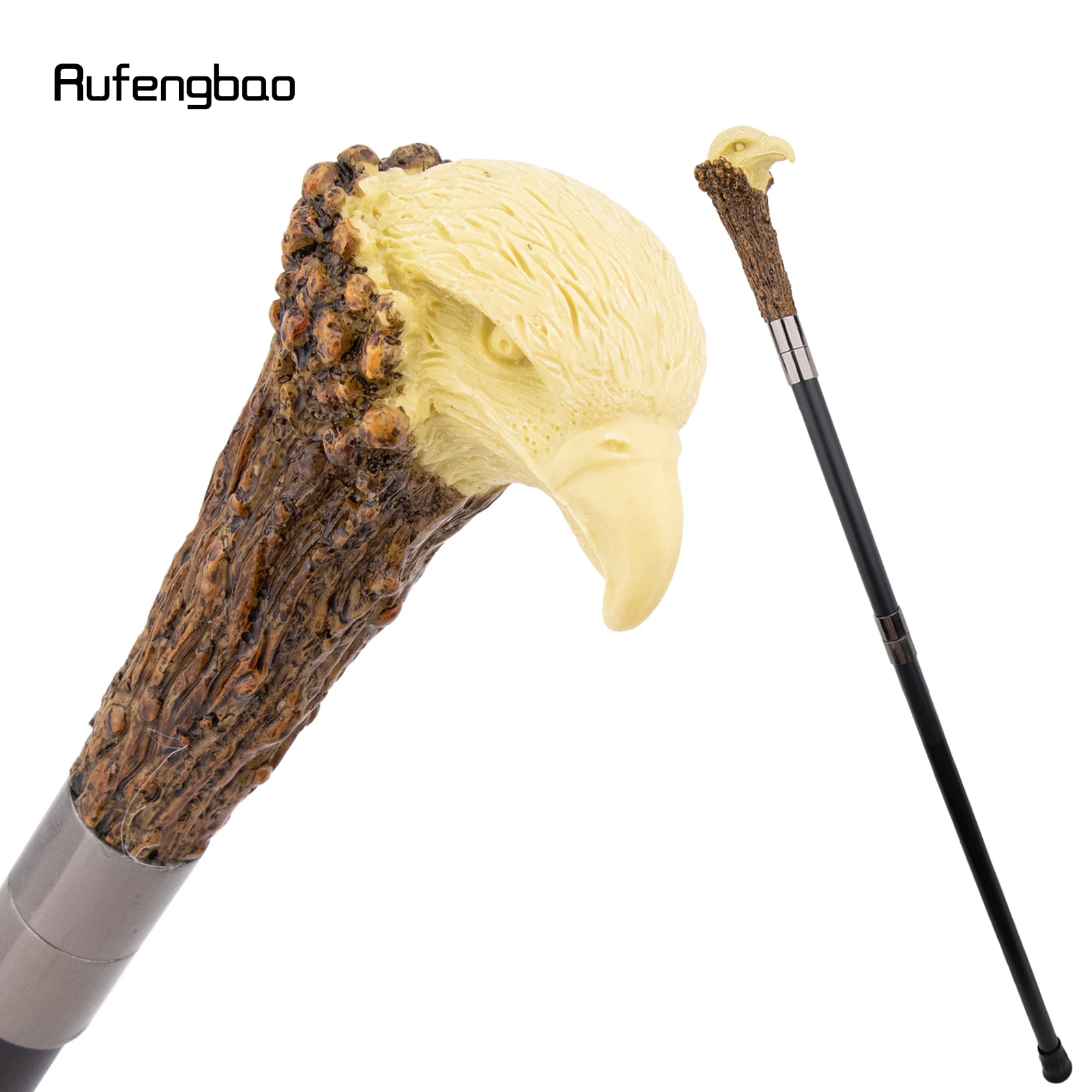 Yellow Resin Eagle Head Tree Root Walking Cane Fashion Steel Stick Elegant Cosplay Cane Knob Crosier Performance Stage Cane 94cm