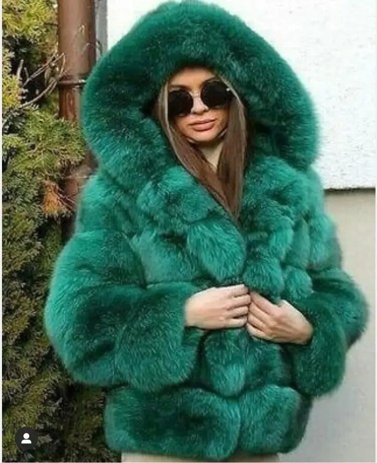 

Female Jacket Fur Coat Rabbit Imitation Fur Winter Grass Mink Faux Fur Zipper Coat Ladies Artificial Fur Hooded Soft