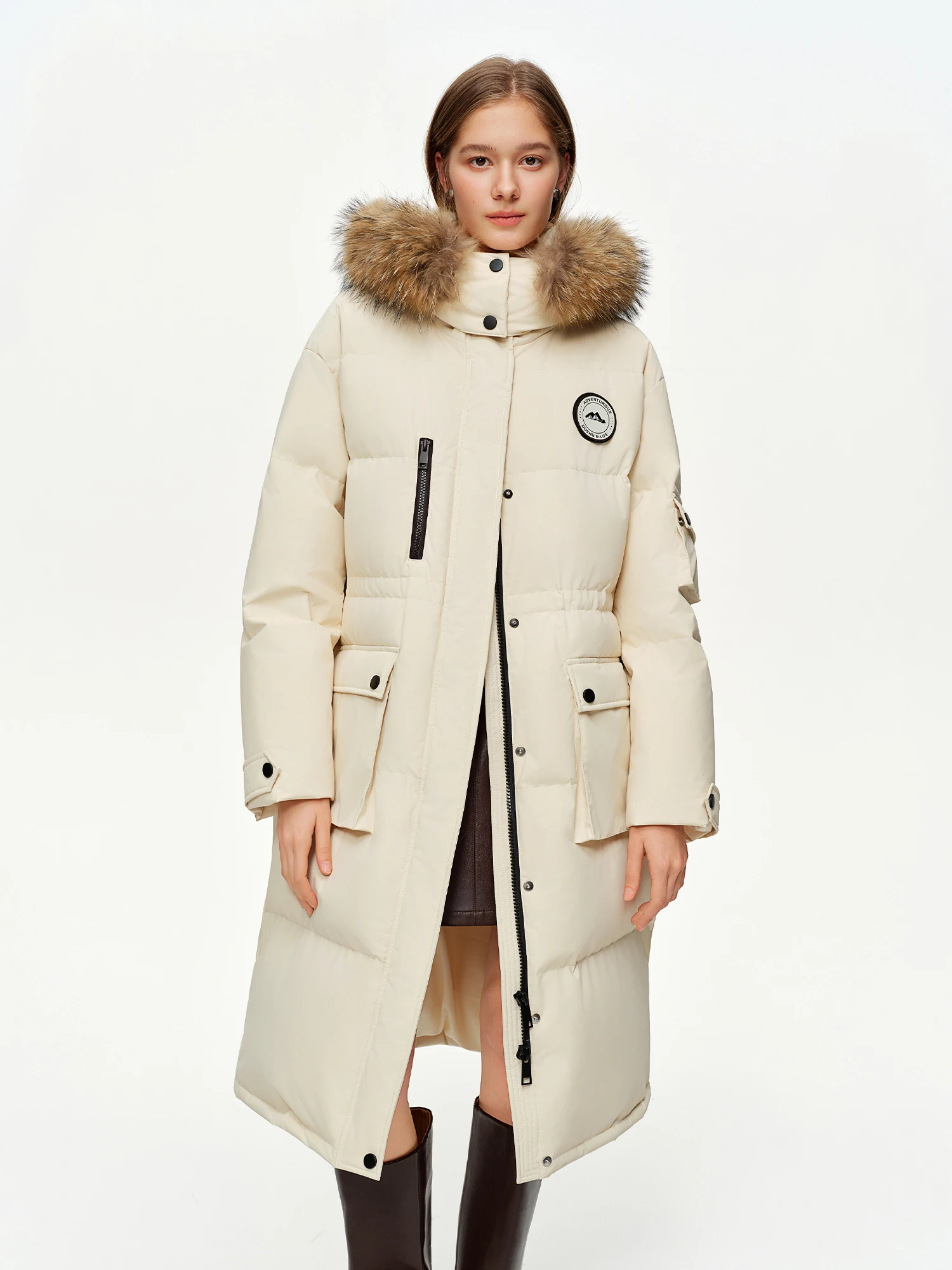 DUSHU Plus-Size Women's Snowfield Stroll Long Down Parka with Raccoon Dog Fur Collar 2025 Winter New Arrival Blue Down Coats