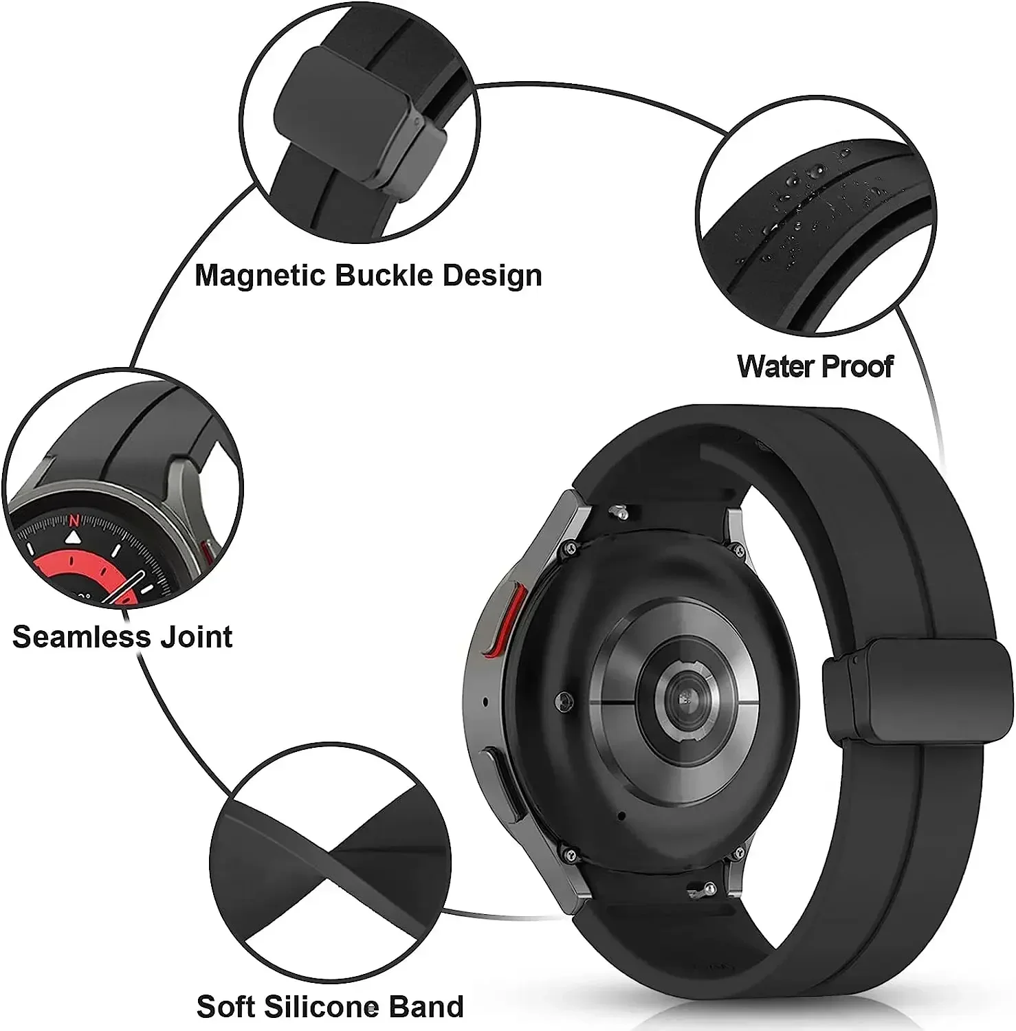 Pulseira magnética para samsung galaxy watch 7 6 5 4 44mm 40mm/5 pro 45mm silicone 20mm pulseira de relógio galaxy 6 clássico 43 47mm