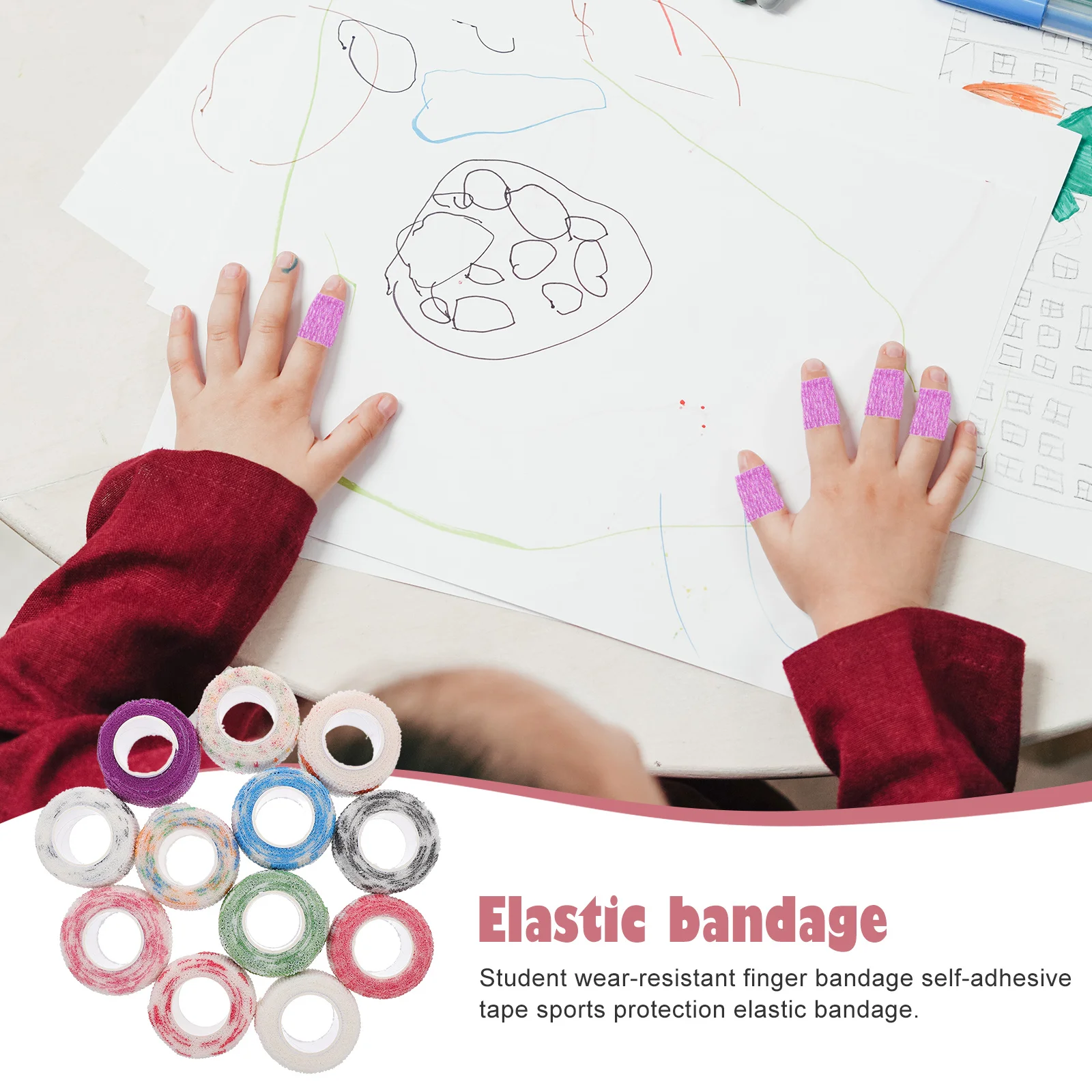 

12pcs Anti-Friction Finger Bandages Breathable Elastic Wraps Self-Adhesive Support Tapes For Sports Outdoor Hiking Camping