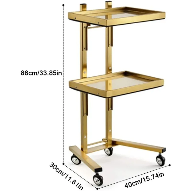 Hot sale beauty gold salon cart folding portable stainless steel frame salon trolley hairdressing with 4 wheels