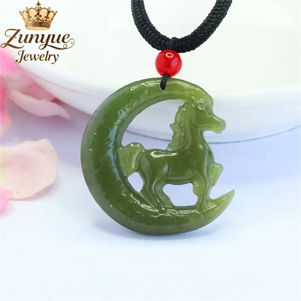 

High-End Natural Hetian Jade Moon Horse Pendant Luxury Quality Fashion Jewelry Exquisite Elegant Popular Charms Best Young Gift
