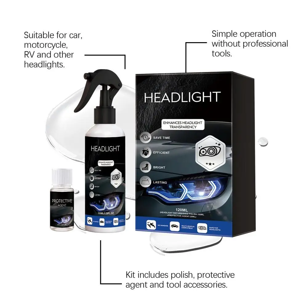 Car Headlight Clean Kit With Cleaning Accessories Clear Surface Care Fluid Removes Yellowing Restores Clarity Car Accessories view 3