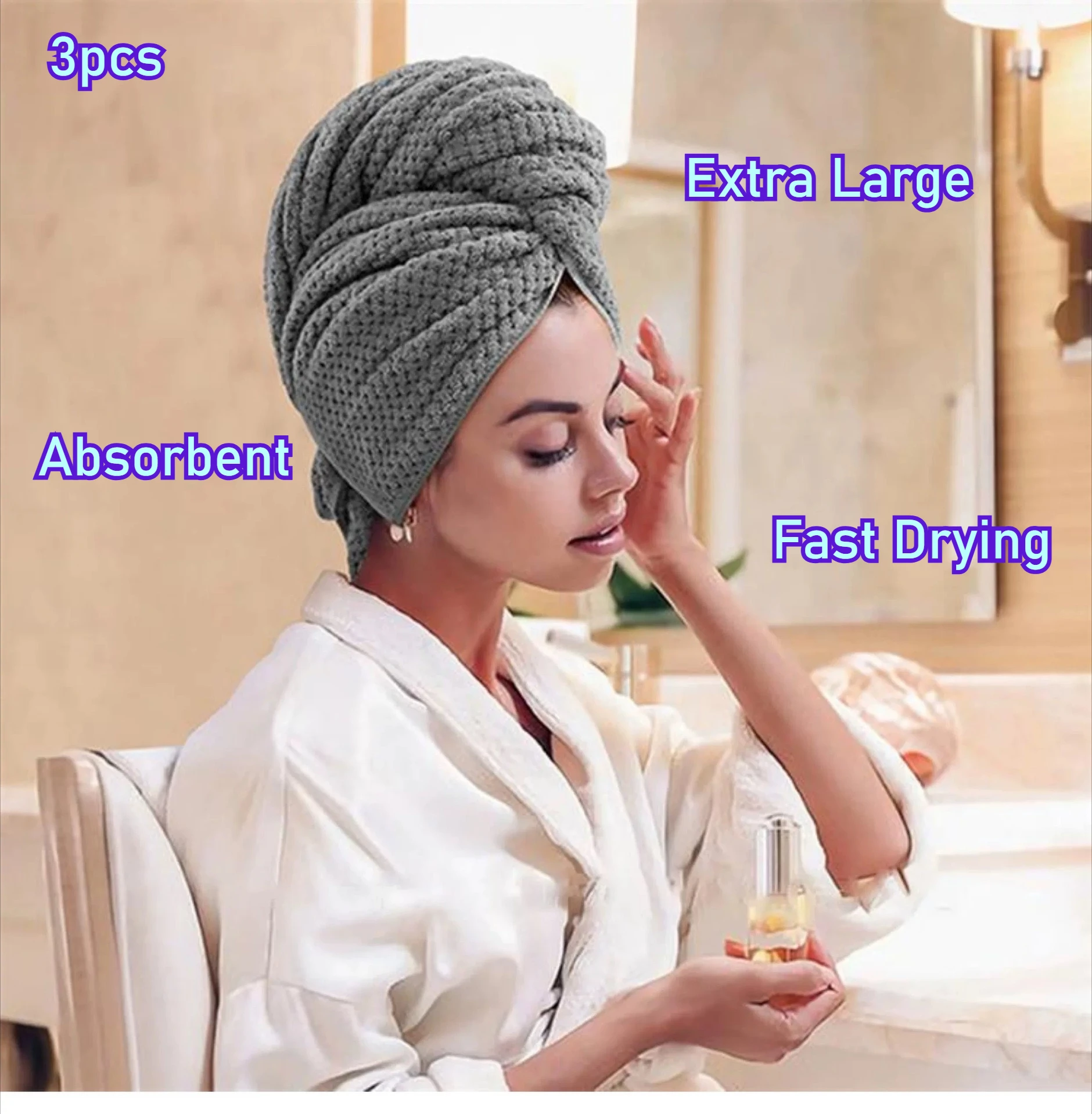 

Шапочка для душа из кораллового флиса, с высокой впитываемостью, очень большая, для сушки волос, женская, длинная, утолщенная, быстросохнущая, банное полотенце-тюрбан