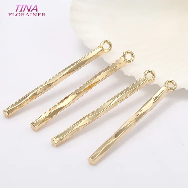 22*1.5MM 14K Gold Color Plated Brass Twisted Rod Charms Pendants High Quality Diy Jewelry Accessories