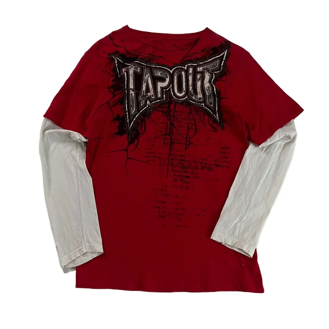 Camiseta de manga larga Y2K, novedad de verano, camiseta roja de Hip Hop con cuello redondo de gran tamaño, ropa gótica informal para hombre y mujer, Tops, ropa de calle