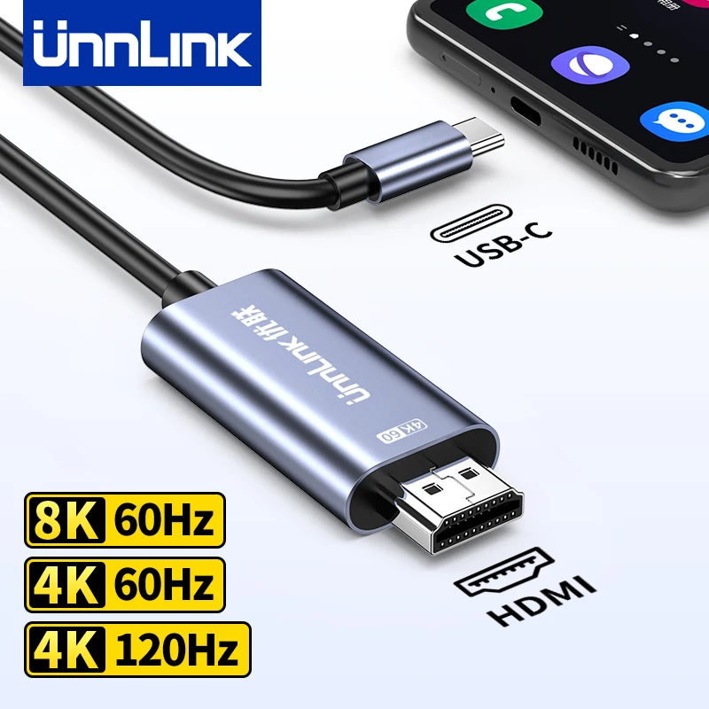 Unnlink USB C to HDMI Cable 8K 60Hz 4K 120Hz 4K 60Hz Phone to TV for Samsung Galaxy S8/9/10/20/21/23/24 Dex Mirror Cast Cable