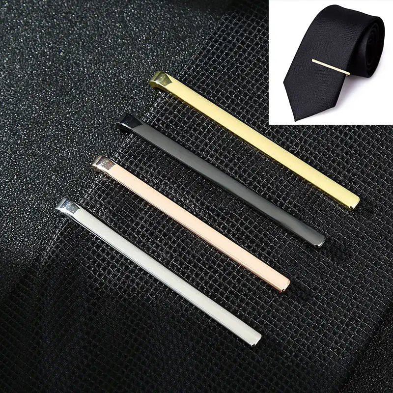 2023 New 53mm*5mm Men Stainless Steel Tie Clip Bar Brooch Clasp Chic Fashion Solid Color Slim Collar Useful Neck Tie Pin