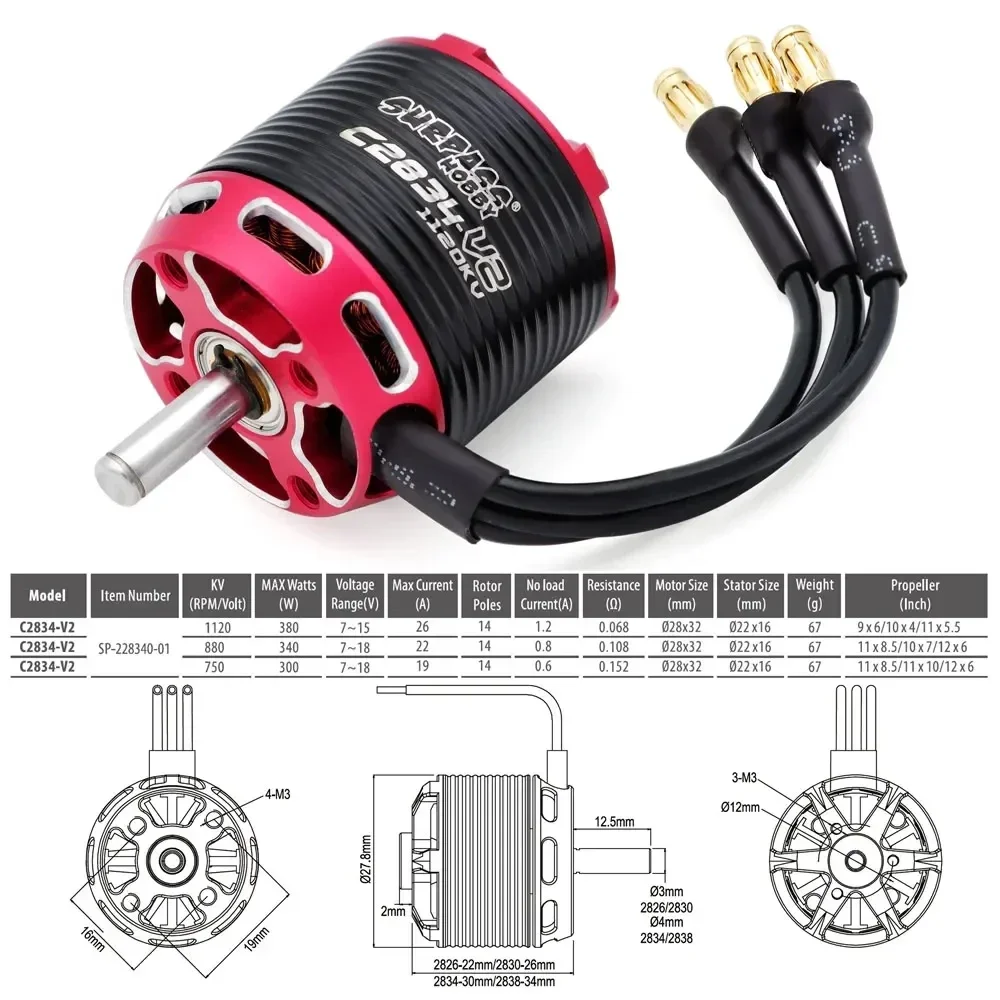 Surpass Hobby Outrunner Brushless Motor C2822 2826 2830 2834 2838 V2 for RC Fixed-wing Quadcopter Drone Airplane Glider Aircraft 2