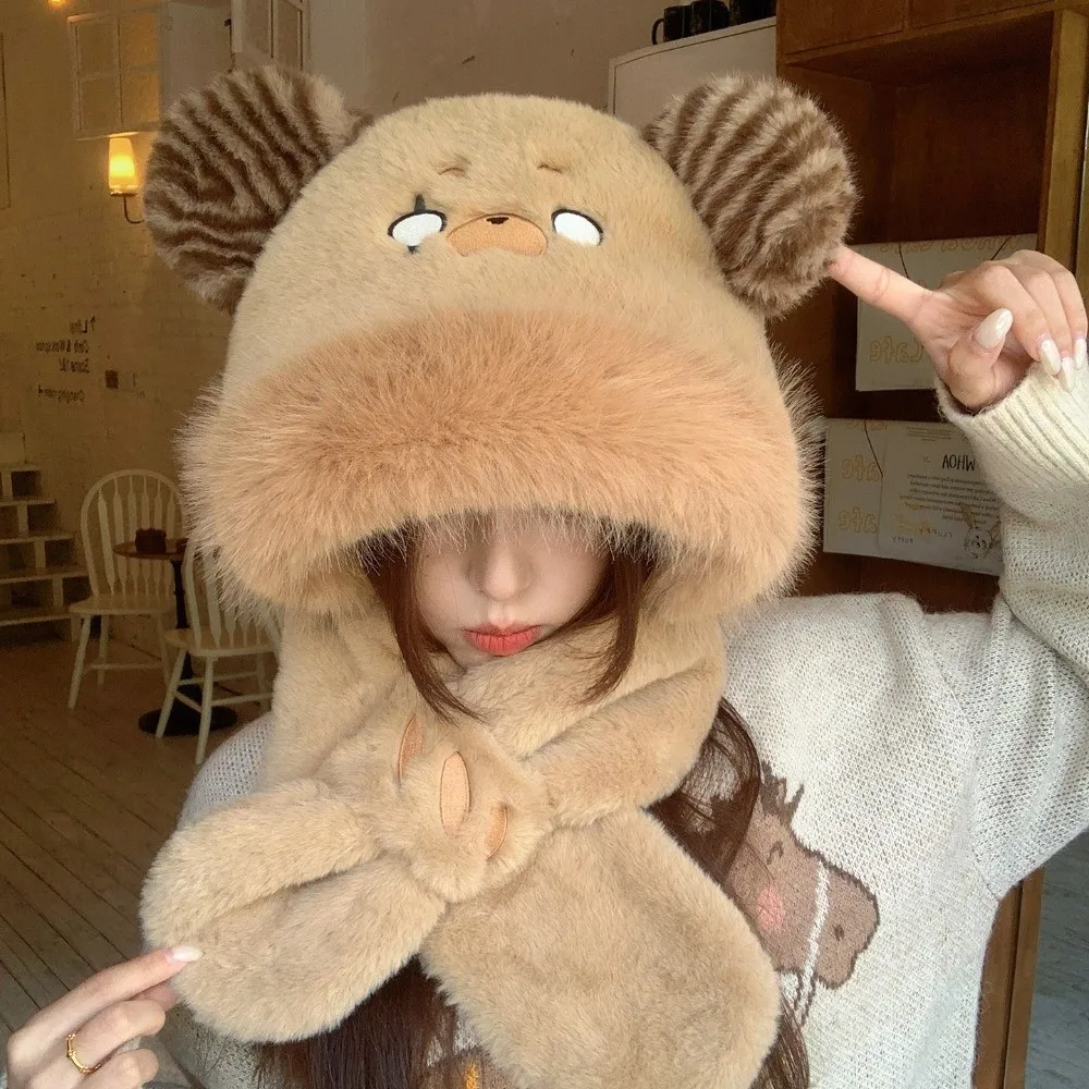 2 Piece Polyester Hat Scarf Set 56cm-60cm Head Circumference Warm Lining Thick Warm Trapper Hat Windproof Thick Insulation