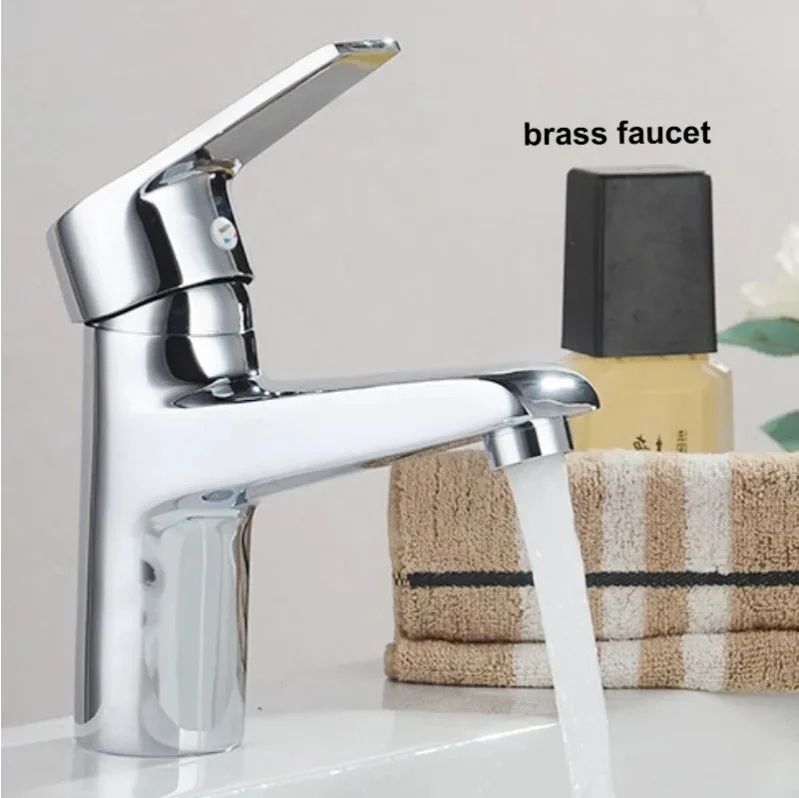 

Brass Chrome Basin Faucet Hot Cold Water Single Hole Splash Proof Ceramic Valve Bathroom Vanity Sink Tap for Home Use