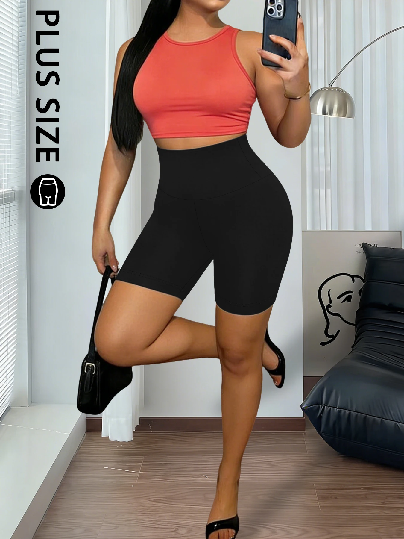 

Plus Size Super Soft High Waisted Biker Shorts Women Tummy Control Yoga Running Workout Home Lounge Shorts