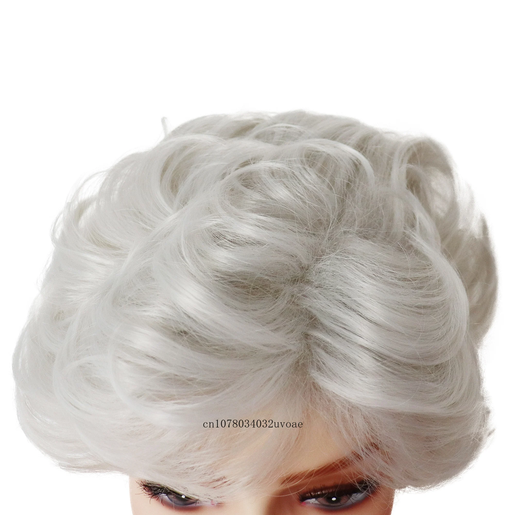 Short Curly Wig for Women Synthetic Light Grey Wig with Bangs Natural Fluffy Haircut Daily Ladies Cosplay Costume Elderly Wigs