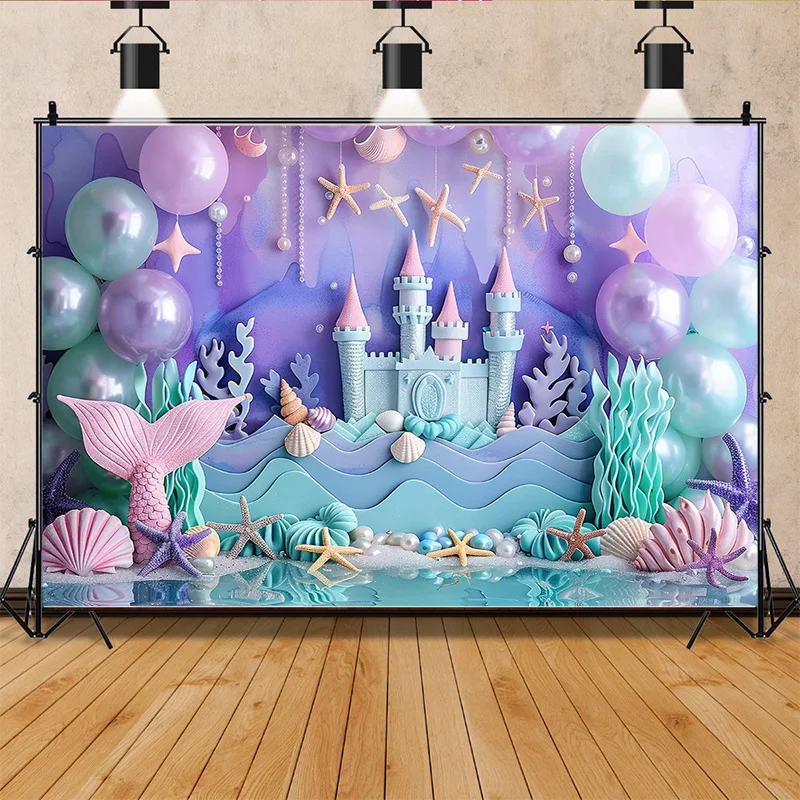 SHENGYONGBAO Fairy Castle Mermaid Seashells Circus Tent Photography Backdrops Balloons Birthday Party Decor Background NR-01