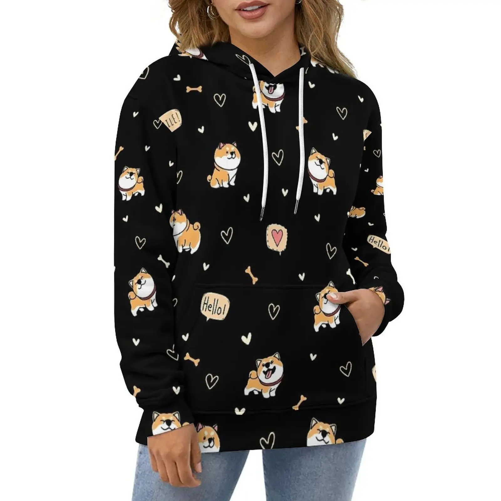 

Cartoon Shiba Hoodies Long Sleeve Funny Animal Aesthetic Casual Hoodie Autumn Hip Hop Oversized Graphic Loose Hooded Sweatshirts