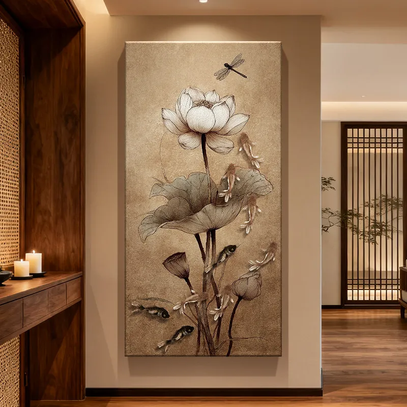 Song Dynasty Nine Fish Picture Entrance Decoration Painting Corridor Hanging Painting Lotus Tea Room Entrance Led Wall Light