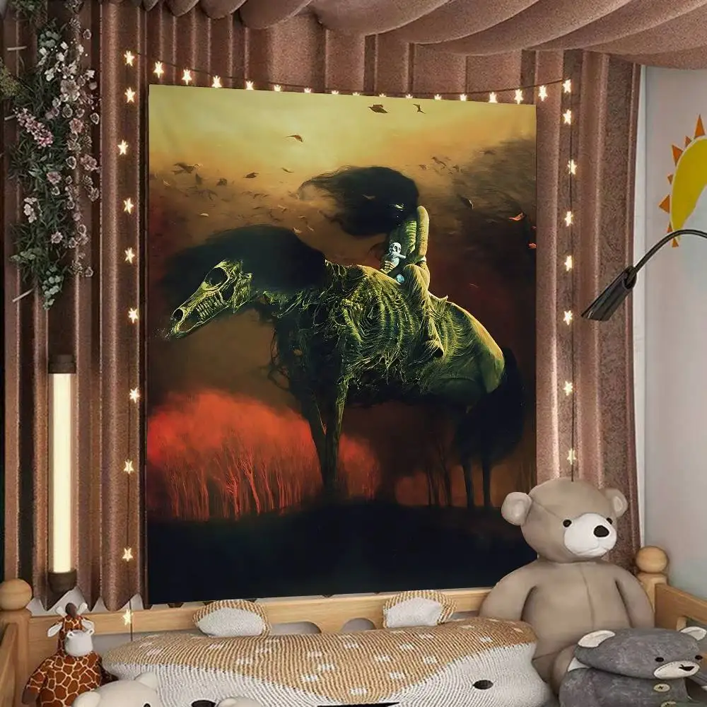 Z-Zdzislaw B-Beksinski Dystopian Surrealism Art Hippie Wall Hanging Tapestries Bohemian Wall Tapestries Mandala INS Home Decor