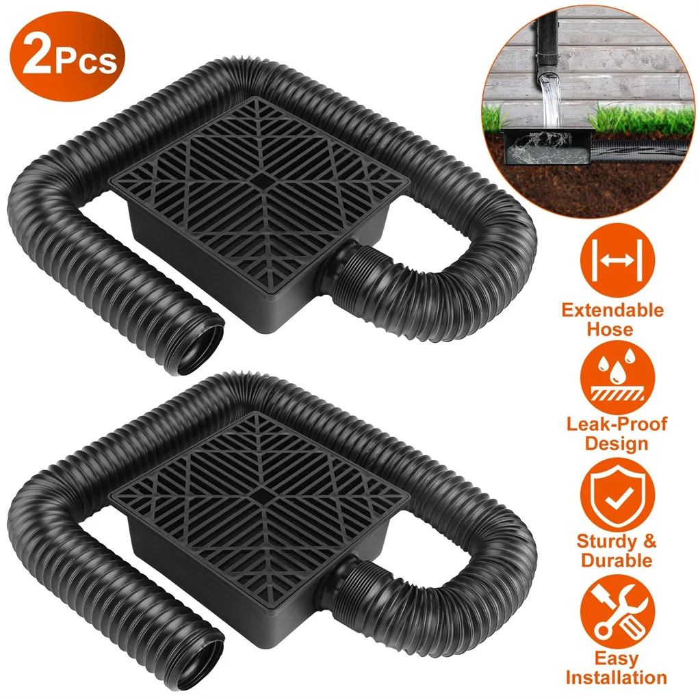

2PCS 4.9FT Flexible Extendable Hose Gutter Downspout Extension Low Profile No Deep Digging Catch Basin Downspout Extender