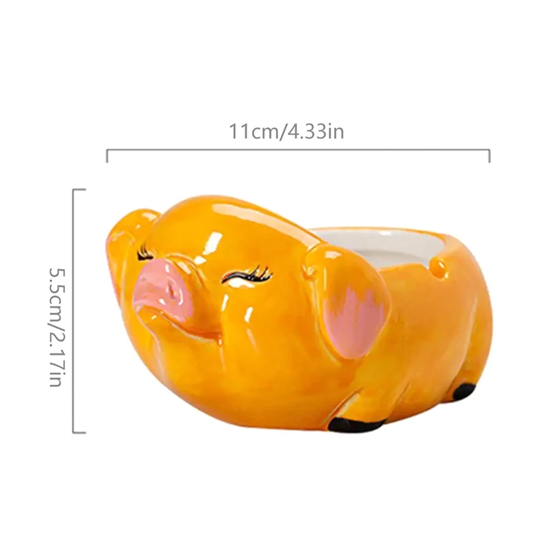 Cartoon Ceramic Pig Shape Ashtray Fireproof Leak-proof Non-Slip Ashtray Container Wide Opening Desktop Ashtray Ornament