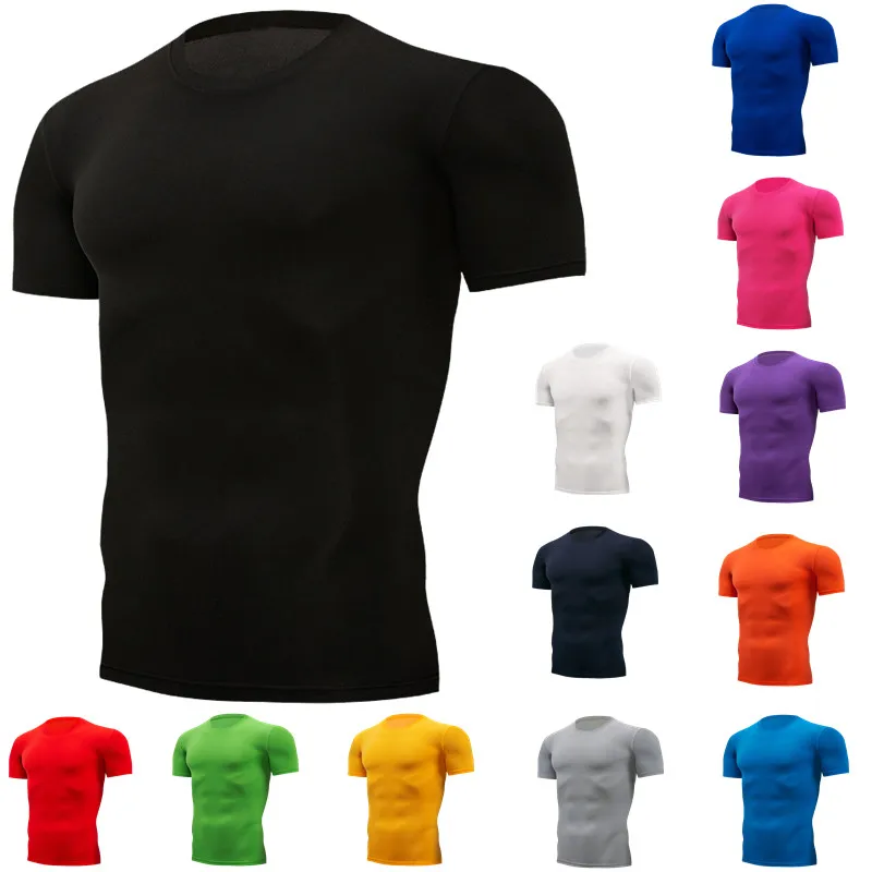 T-shirt de compression à séchage rapide pour homme, respirant, imbibé de football, fitness, serré, équitation sportive, chemise à manches courtes,