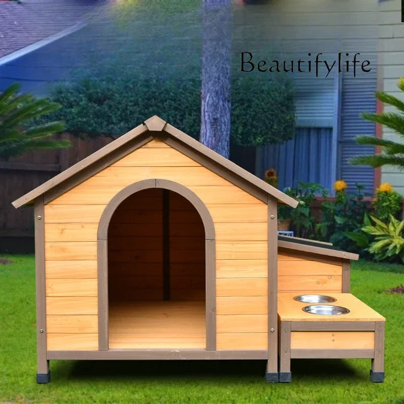 BA Dog Kennel Cage Tent Nest Outdoor House Villa Rain Protection And Sun Protection With Food Basin Water Basin Solid Wood Fir X