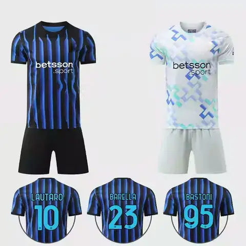 Inter Milan Home Football Team Jersey Men's T-shirt 25/26 3D Printed Football Jersey Thuram Adult and Children's Jersey Set