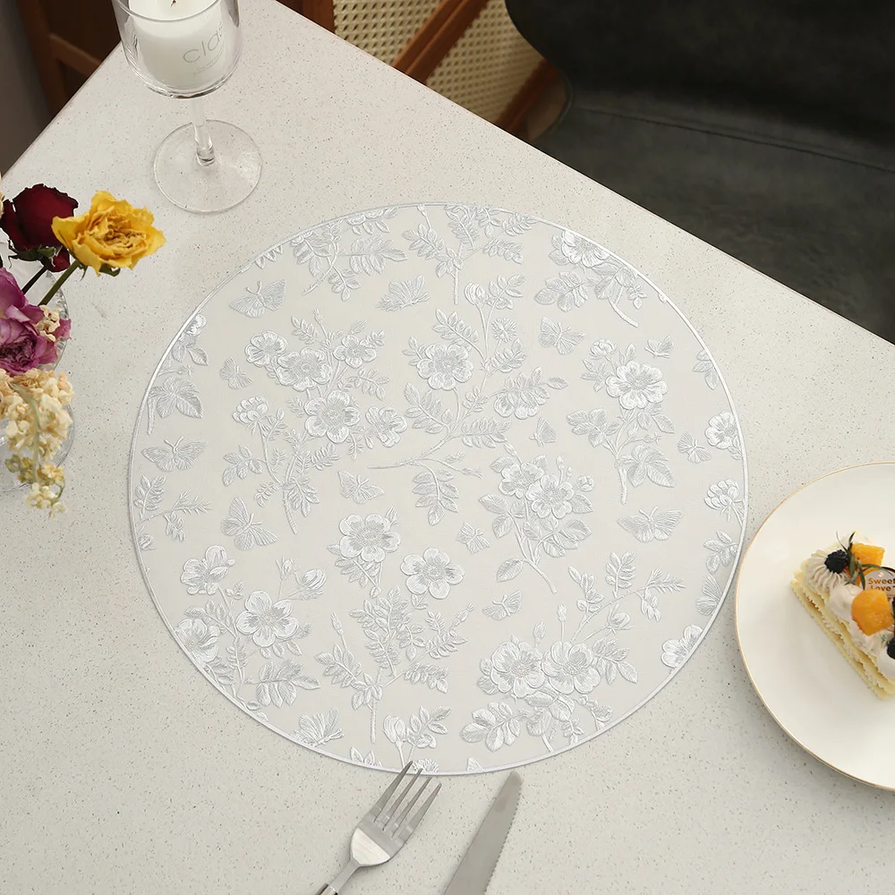 Round Luxury Small Flower Pattern Placemat Home Hotel Restaurant Anti Slip Waterproof Coffee Dining Table Decoration Mat Coaster