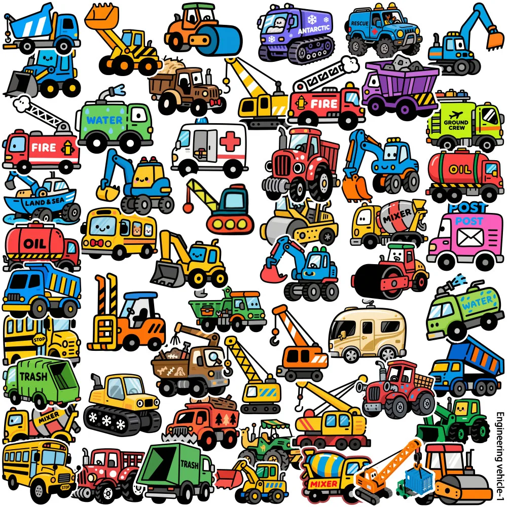 55PCS Cartoon Engineering Vehicle Decoration Mechanical Hand Water Cup Hand Journal DIY Mobile Phone Shell Sticker