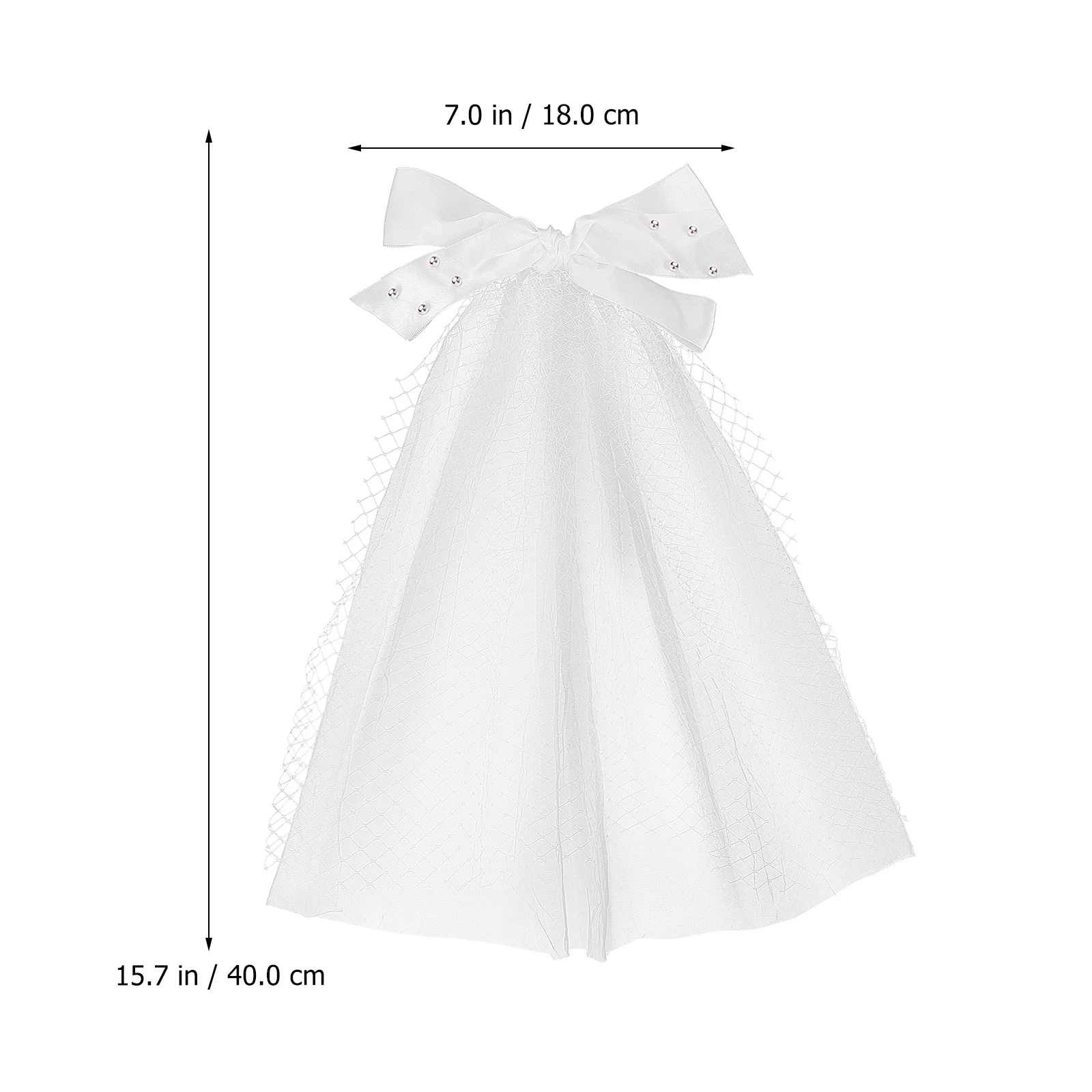 

Bridal Veil Pearl Bow Ribbon Short Mesh Tulle Wedding Hair Piece Elegant Layering Beads Hidden Clip Bridal Veil
