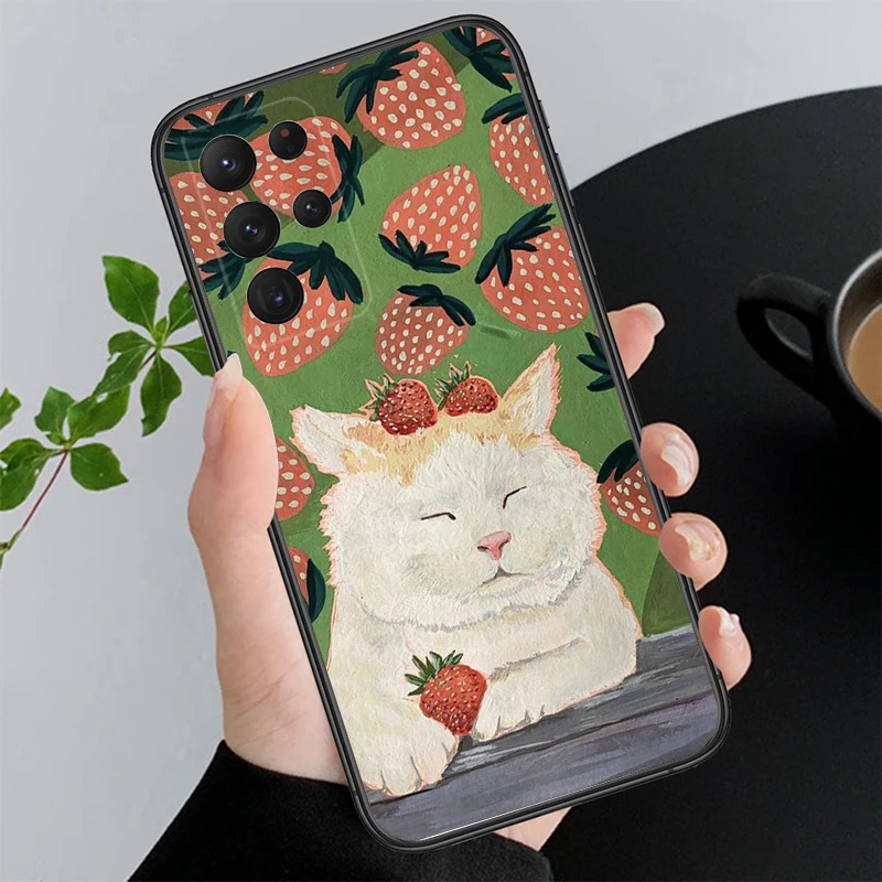 

Strawberry Cat Phone Case For Samsung Galaxy A35 A55 A54 A15 A25 A05s A05 A22 A24 A52 A33 A34 M34 M14 M54 M23