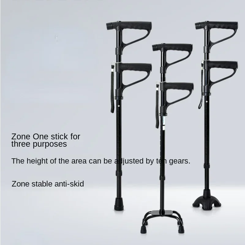 Lightweight Elderly Crutch, Adjustable Telescopic Height Four-Legged Anti-Slip Cane,LED Lighting Assistance,Enhanced Walking Aid