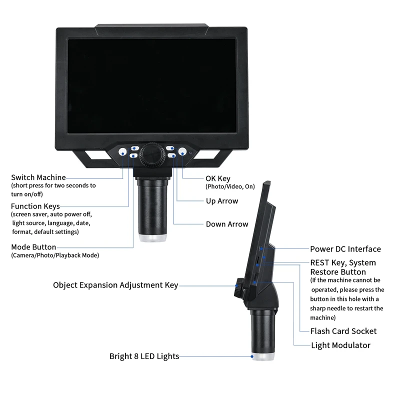 Imagem -06 - Polegada hd Microscópio Digital para Solda Reparação Ampliação 1600x Microscópio Eletrônico Digital com Iluminação Led 9