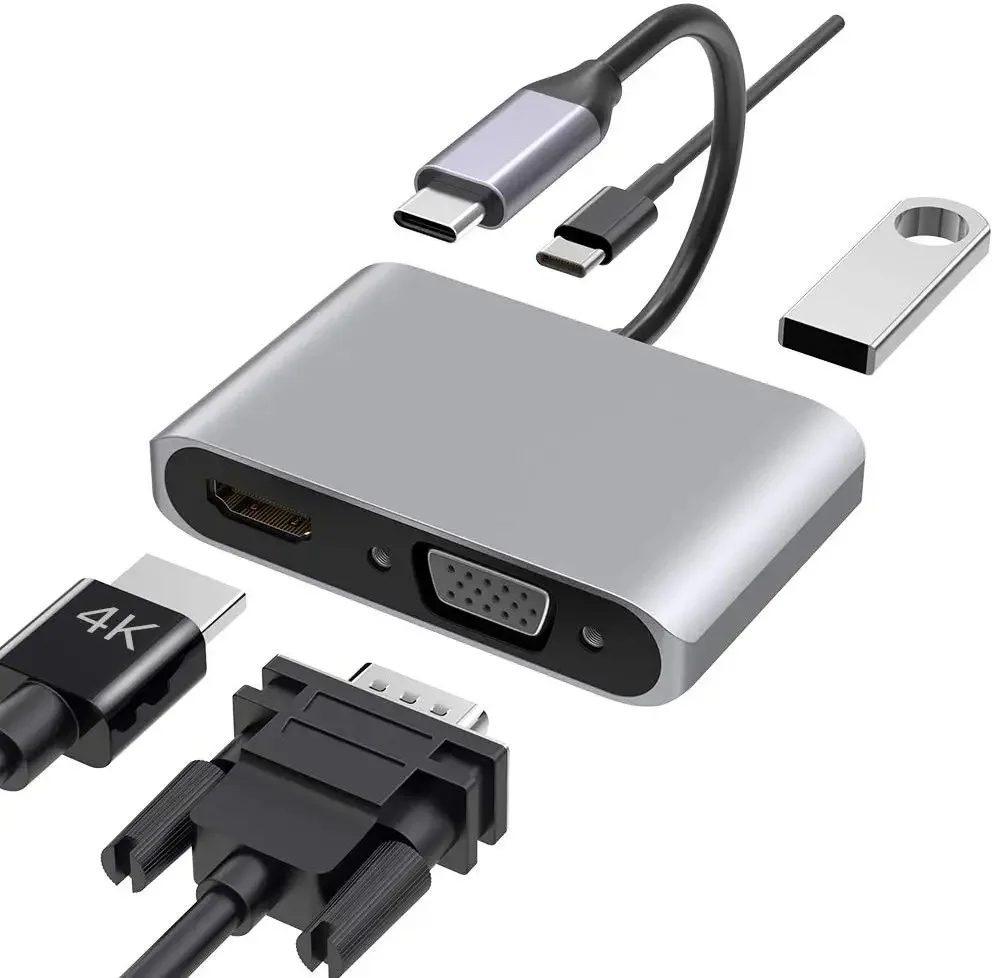 

Адаптер USB Type-C к телевизору, адаптер HDMI 4K VGA USB3.0, 1 в 3 хаб, конвертер, Кабель-адаптер для ноутбука, Macbook, Chromebook