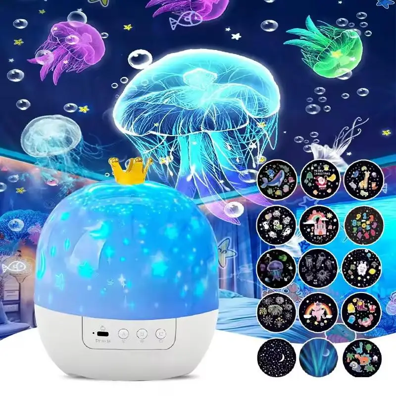 HD LED Night Light Projector 15 Star Ocean Projection Films Ambient Lamp for Christmas New Year Party Home Decor
