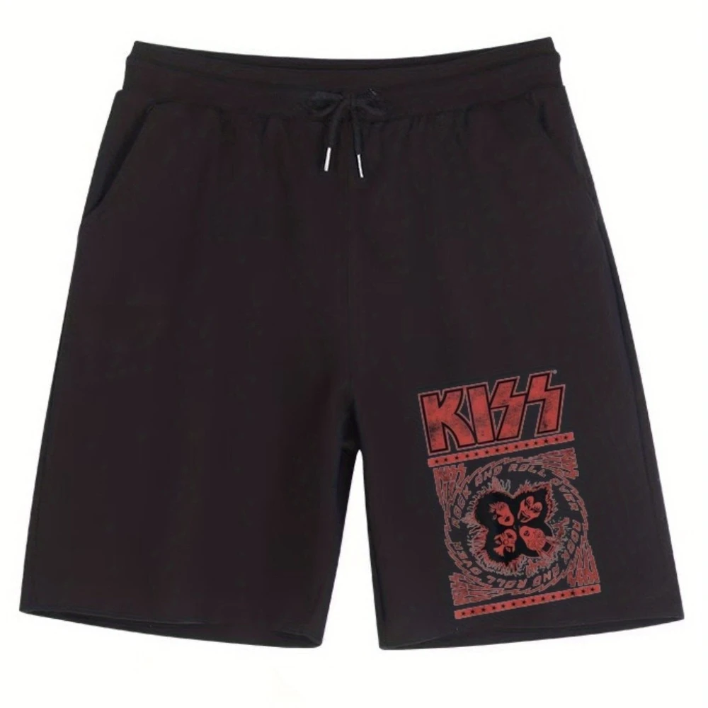 2025, lässige Herren-Shorts mit KISS-Rockband-Muster – maschinenwaschbar, bequem für alle vier Jahreszeiten Band-Logo-Kleidung