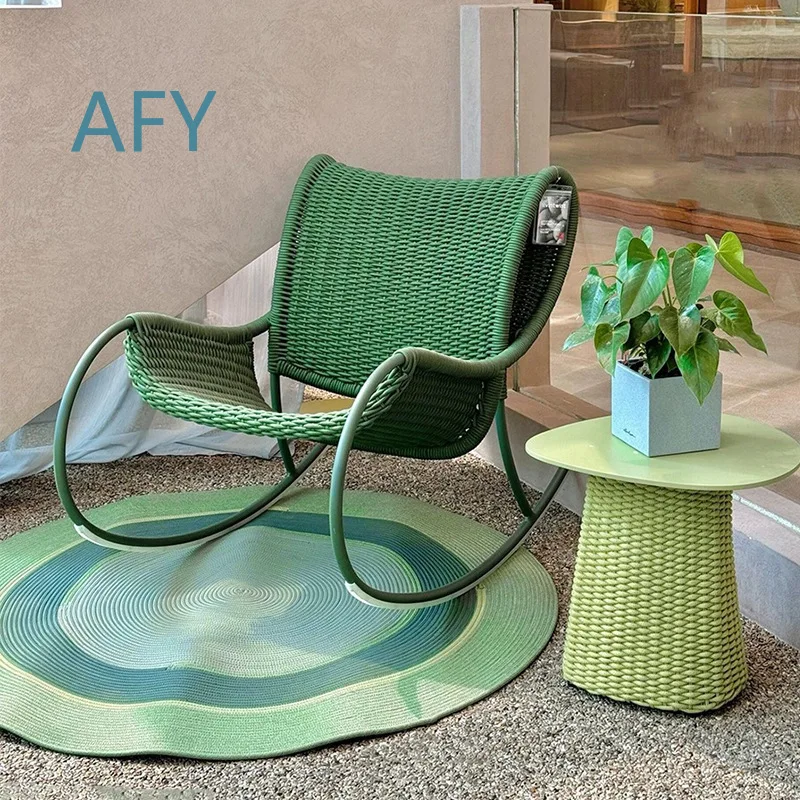 Rattan Outdoor Rocking Chair Set for Balcony Garden Patio Hotel Courtyard with Sofa Armchair and Coffee Table