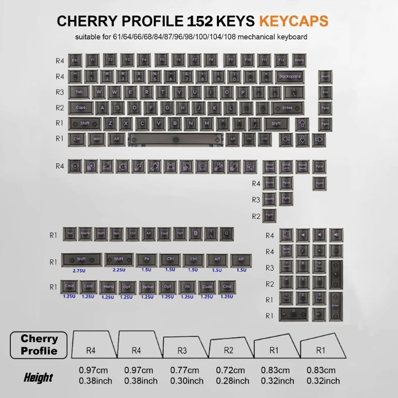 Bộ Keycap Bàn Phím Cơ 152 Chiếc Màu Đen Nhìn Xuyên Keycap Hoàn Hảo Cho Chơi Game Và Sử Dụng Văn Phòng