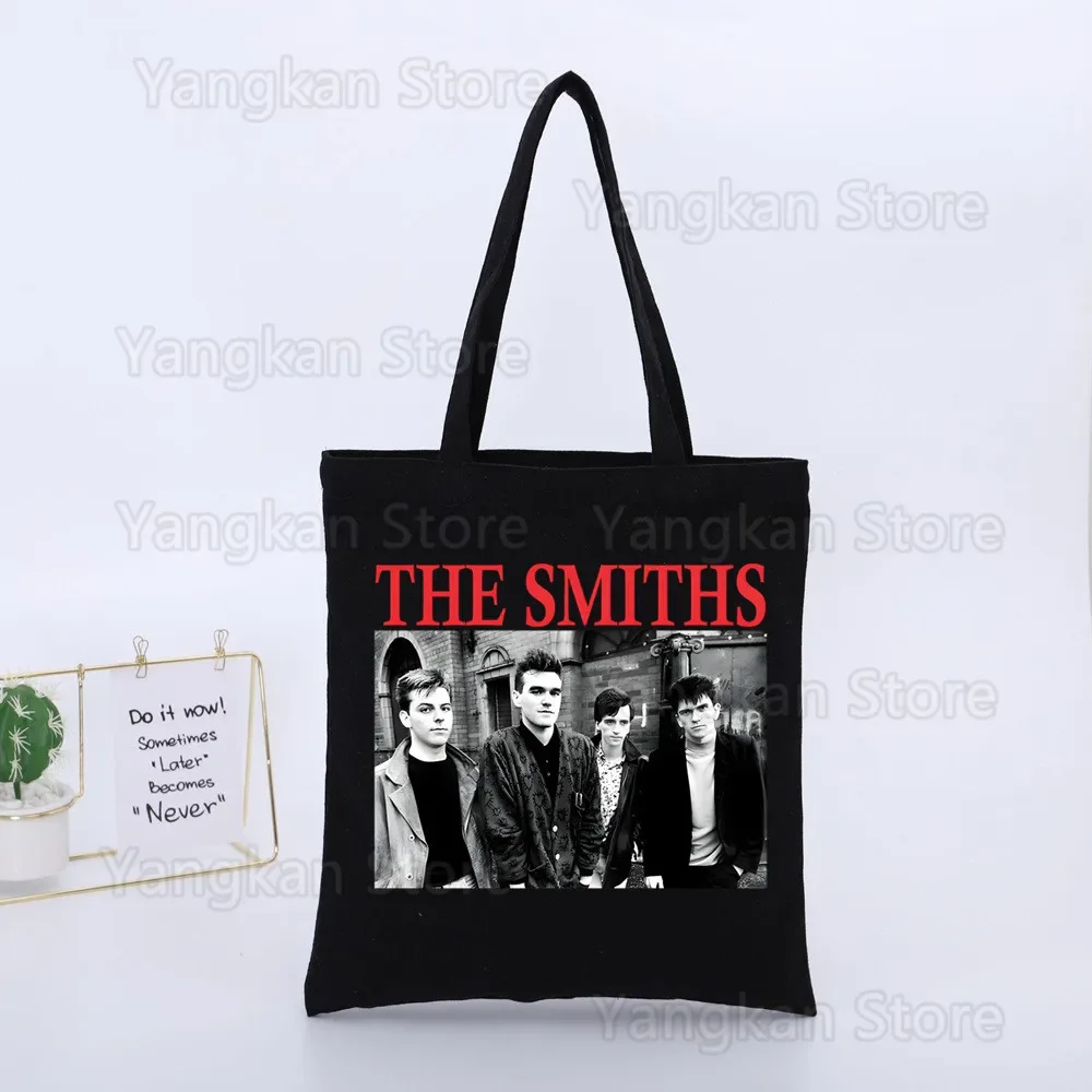 

The Smiths Punk Rock Morrissey Сумка для покупок Женские холщовые сумки-тоут с принтом Эко-сумка Сумки на плечо с героями мультфильмов Черные