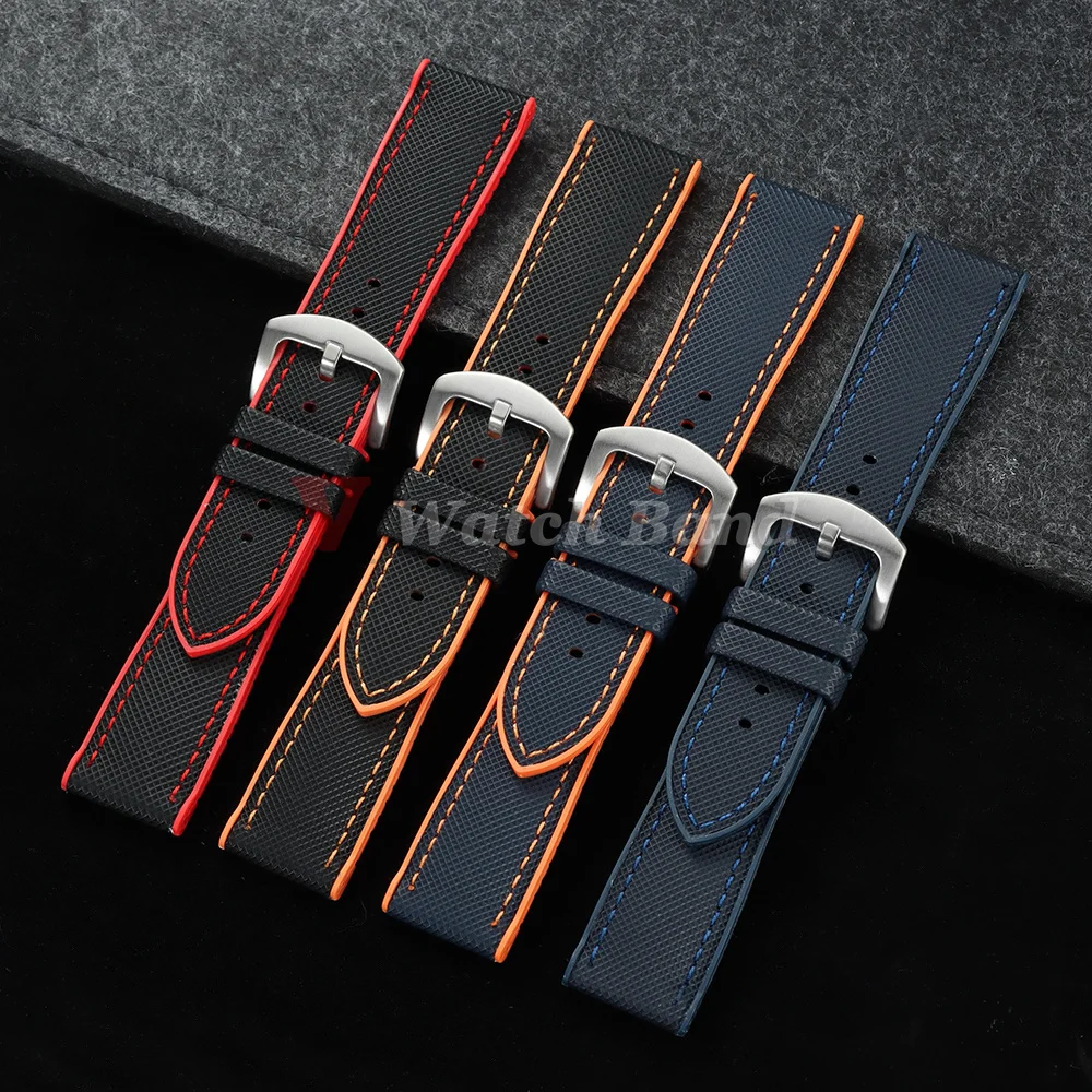 18/19/20/21/22/24mm Nylon-Segeltuch-Gummi-Hybrid-Uhrenarmband für Herren und Damen, Silikon, wasserdicht, orange-blaue Armbänder – Detail 4
