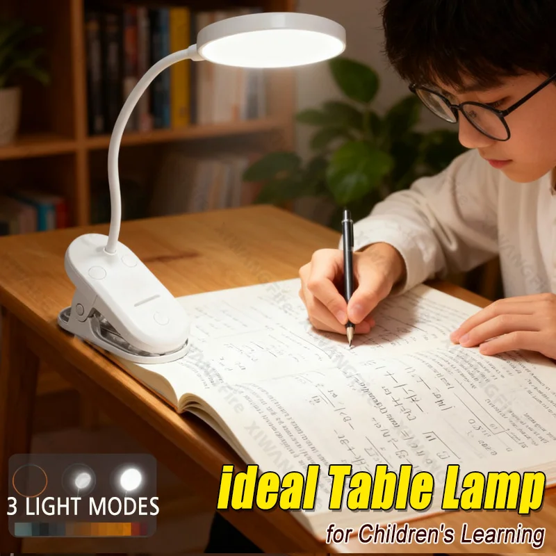 Mini LED Desk Lamp, Clip On Reading Light Touch Control 3 Modes, Rechargeable Bedside Book Light for Office Study Home Dormitory