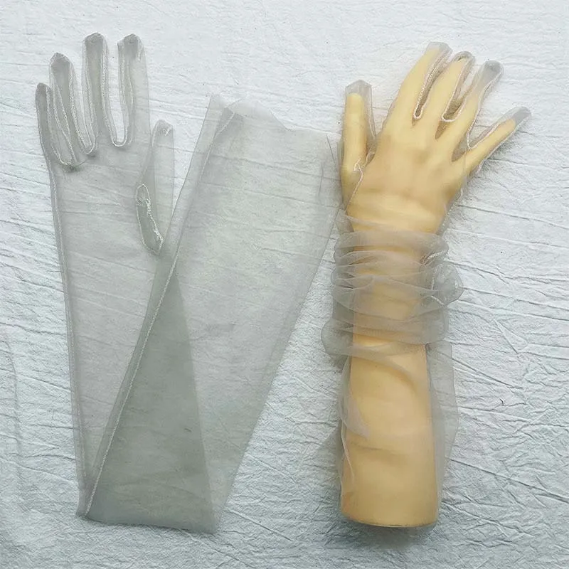 1 Pair Long Gauze Bridal Dress Gloves Women Party Bridal Dress Accessories Photo Props Vintage Transparent Wedding Gloves