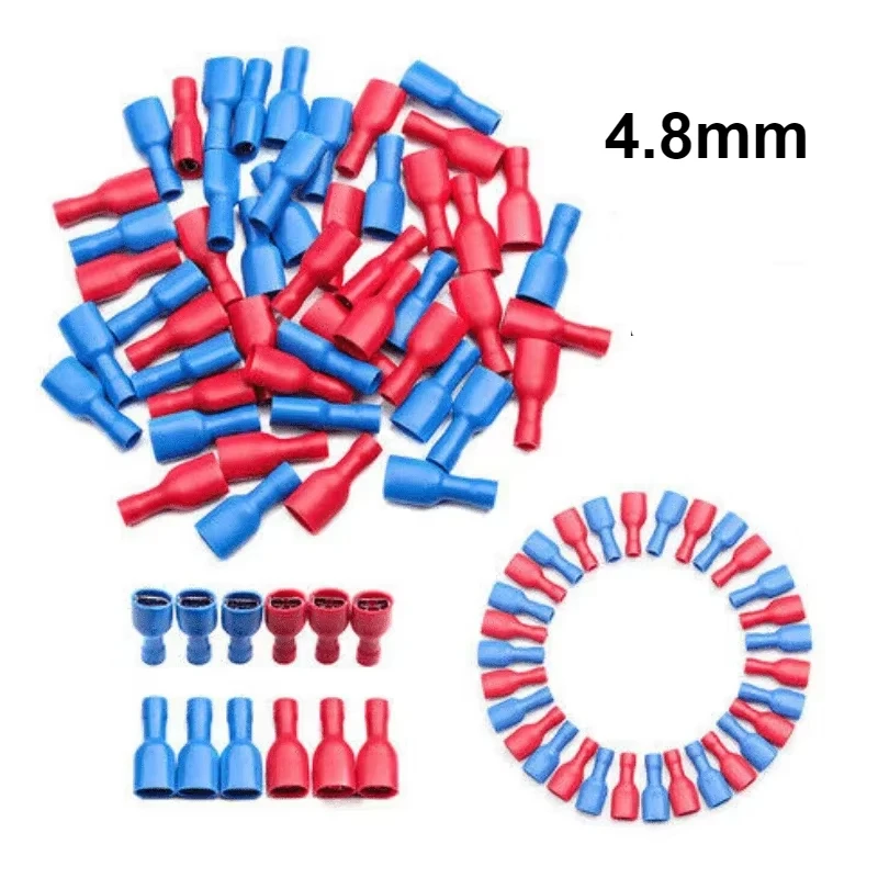 200pcs  Red +  Blue Fully Insulated 4.8mm Female Spade Connector Crimp Terminal